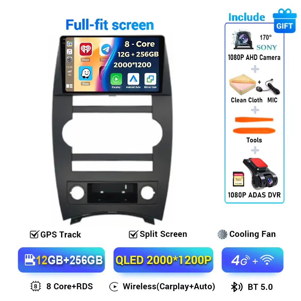 Android 14 Carplay Auto For Jeep Cherokee Commander XK 2005 2006 2007 2008 2009 2010 2011 Car Radio Multimedia Player GPS Stereo