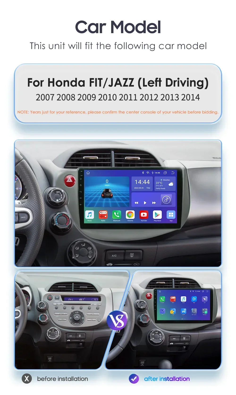 Hizpo 2 Din Android 13 Car Radio For HONDA FIT JAZZ 2007-2013 Multimedia Video Player AI Voice Wireless CarPlay Auto Head Unit