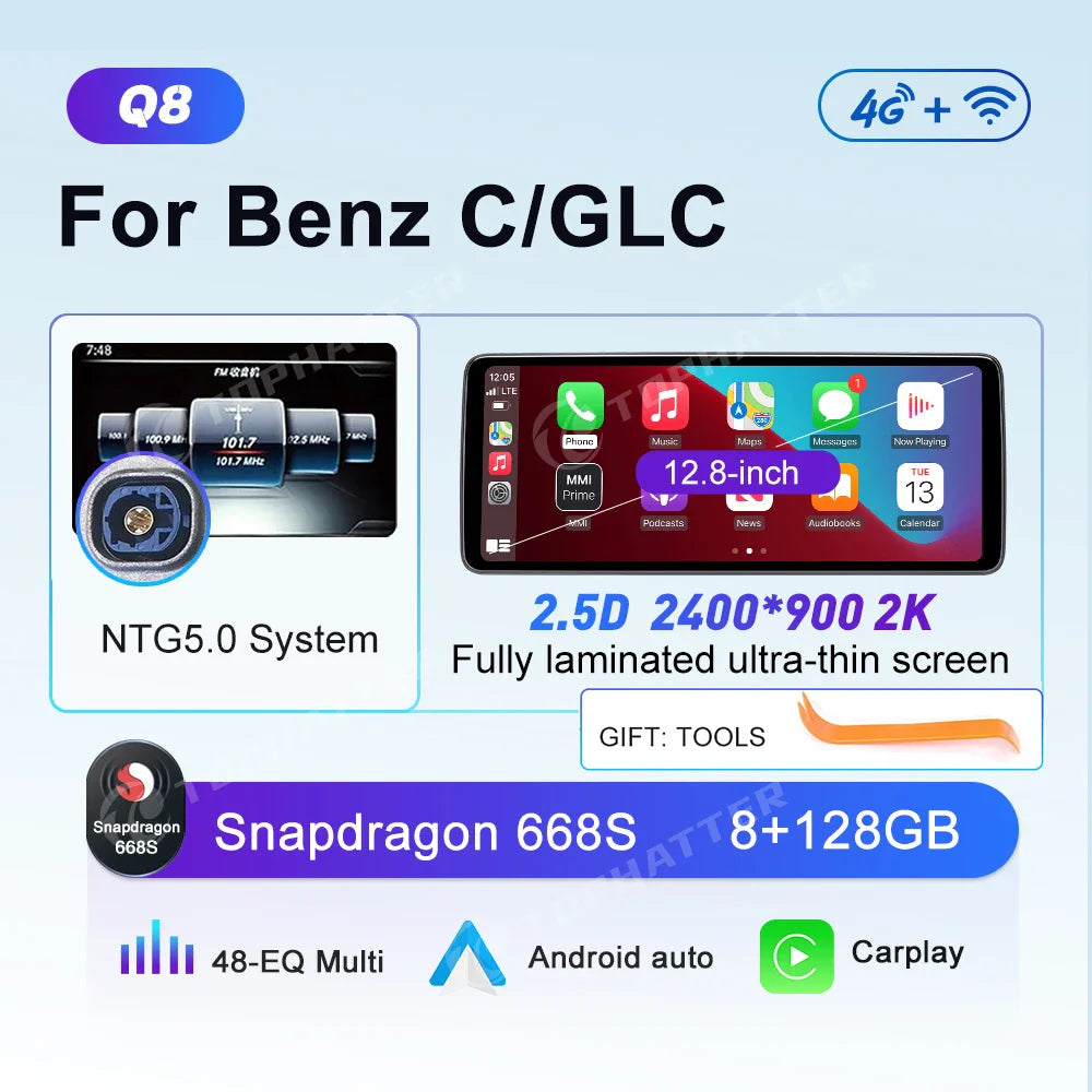12.8" 2K Car Radio For Mercedes Benz C X253 W205 X254 W206 GLC C180 C200 C300 GLC250 GLC300 Android Auto Player Head Unit Screen