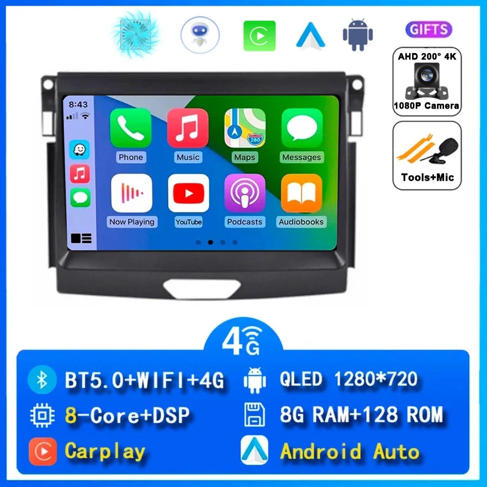 Android 15 Car Radio Stereo QLED Screen For Ford Ranger 2015 2016 2017 2018 2019 2020 GPS Multimedia Carplay Autoradio Head unit