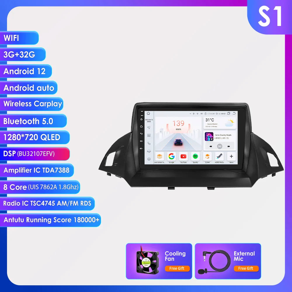 Hizpo 2 Din Android 13 For Ford Kuga 2 Escape 2013 - 2017 Car Radio Multimedia Video Player Navigation GPS 4G Carplay Stereo RDS