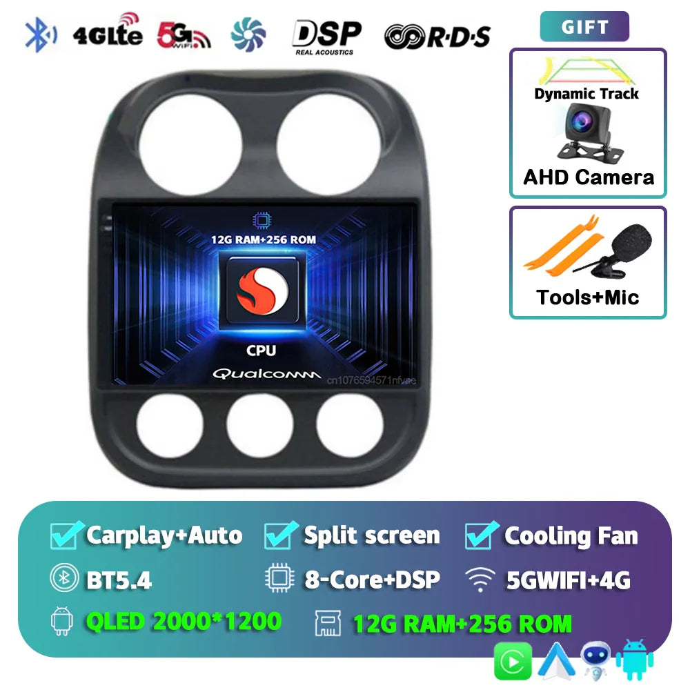 Android 14 For Jeep Compass Patriot 2010- 2016 2K QLED Android Car Radio Multimedia Video Player GPS AI Voice CarPlay Head Unit