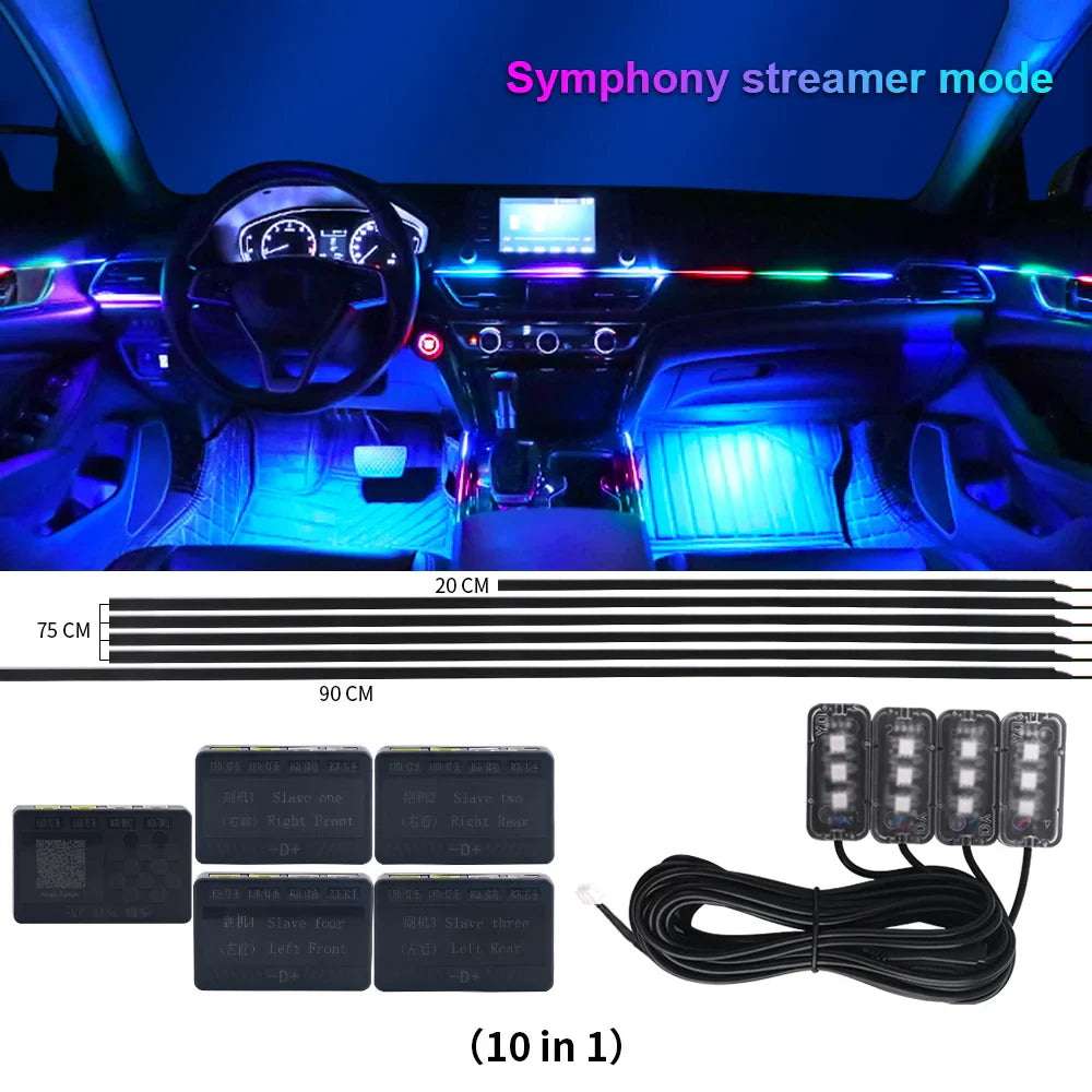 18 in 1 Symphony Car Atmosphere Light Interior Decoration Acrylic Strip Dual Zone LED Decorative Neon Ambient Lamp BacklightApp