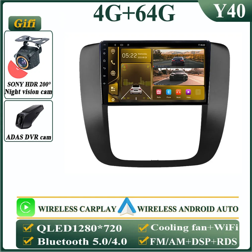 Android 14 Car For GMC Yukon Chevrolet Tahoe Suburban 2008-2012 GPS Navigation Multimedia Player Stereo Head Unit QLED Screen