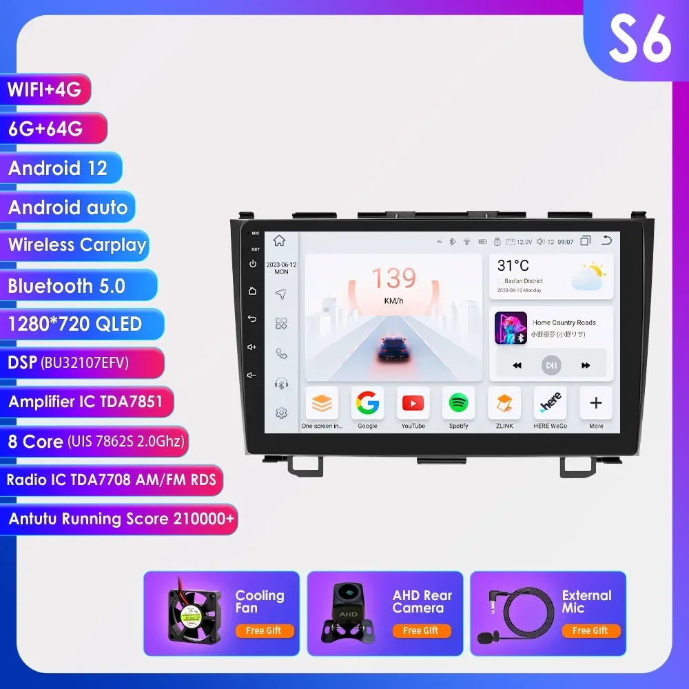 Hizpo Car Radio for Honda CRV CR-V 2007-2011 Multimedia Video Player Navigation Stereo GPS Android 13 Carplay Head Unit No DVD