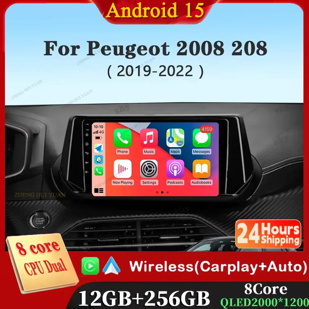 Android 15 Carplay Auto For Peugeot 2008 208 2019 2020 2021 2022 Car Radio Multimedia Video Player Navigation GPS No 2Din 2 Din
