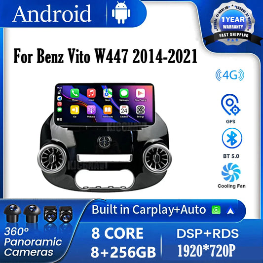 12.3 Inch Android 14 Car Radio For Benz Vito W447 2014-2021 Stereo Receiver GPS Navigation DSP Video Carplay Player NO 2DIN DVD