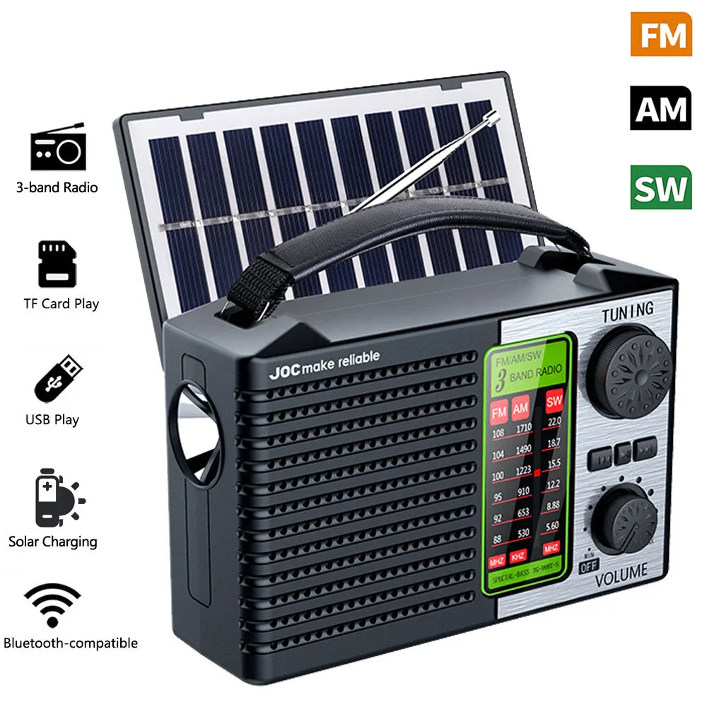 Multi-function Portable Radio FM AM SW Rechargeable USB TF Play Outdoor Solar Wireless Speaker Bluetooth With FM Radio Receiver