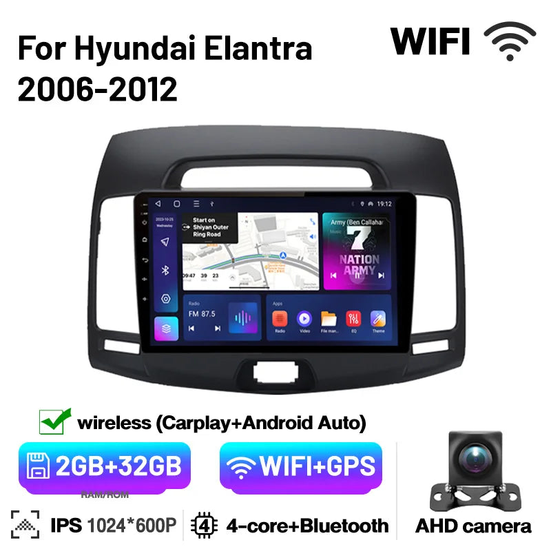 2Din Car Radio Android 13 Multimedia Player GPS Navigation Stereo Carplay Bluetooth Autoradio For Hyundai Elantra 4 2006-2012