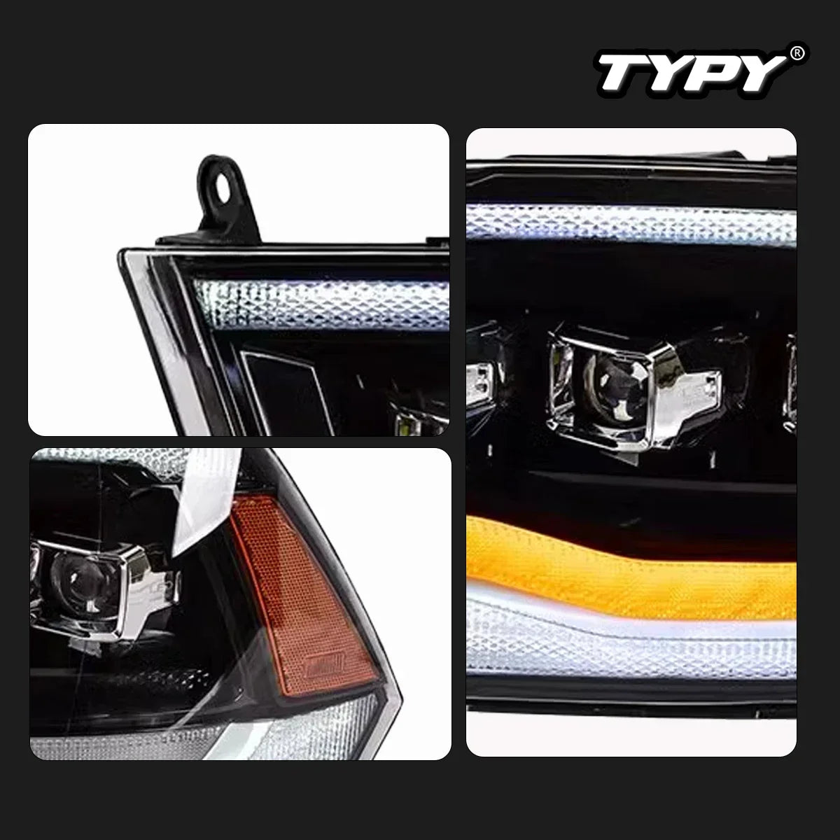TYPY Car For Dodge RAM 1500 Headlight 2009-2019 Upgrade Modified to New DRL Dynamic Turn Signal LED Headlight Auto Accessories
