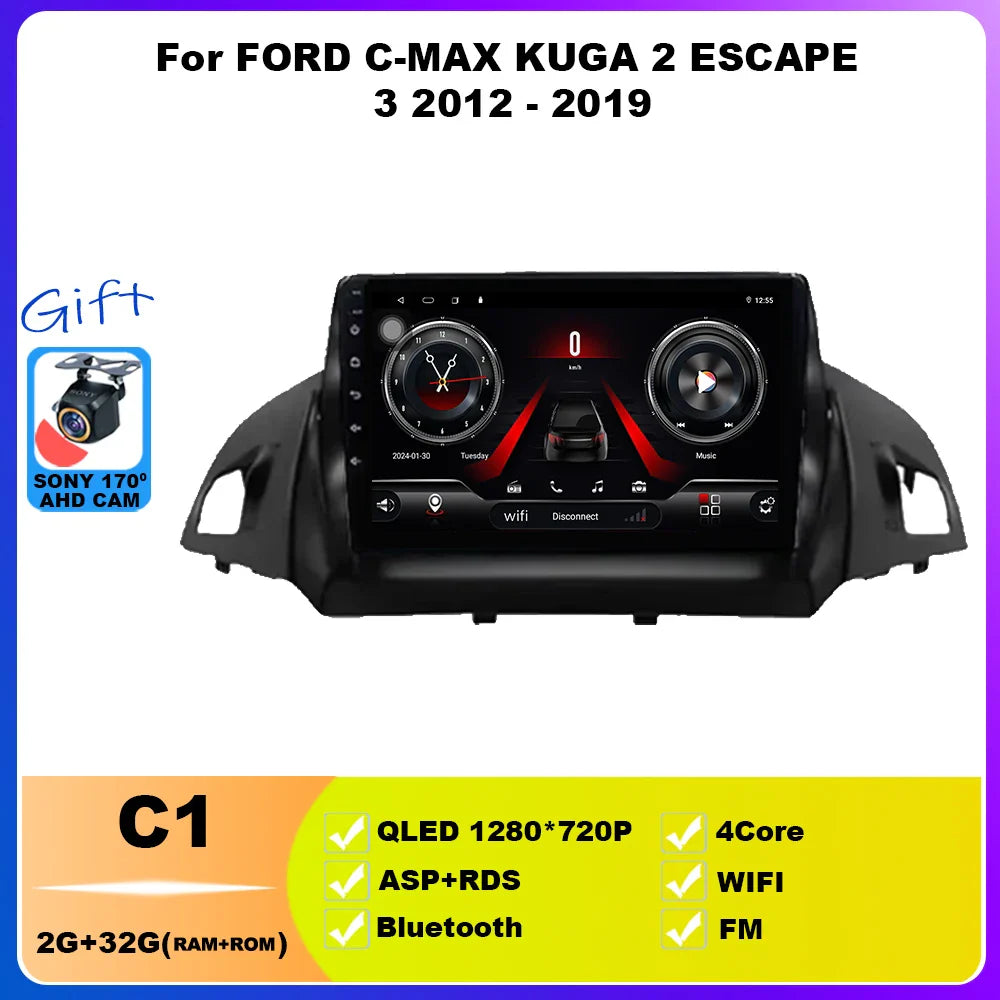 Android 14 For FORD C-MAX KUGA 2 ESCAPE 3 2012 - 2019 Car Radio Multimedia Video Player Navigation GPS WIFI 4G Stereo Head Unit