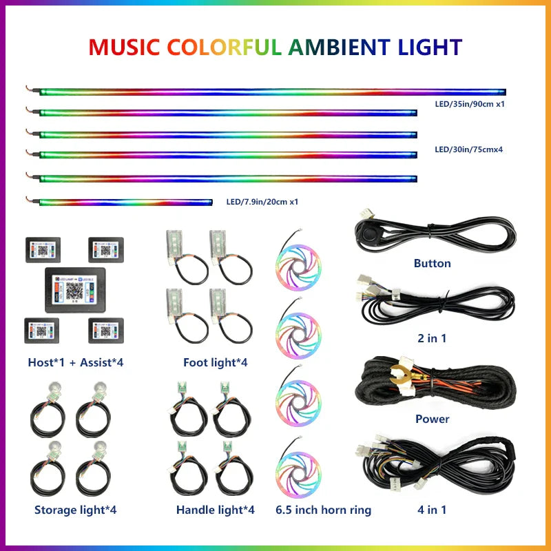 Upgraded Car Ambient Light LED Interior Lighting Kit RGB App Control Multi-Mode Decorative Car Light Ambient Lamp Footwell Light