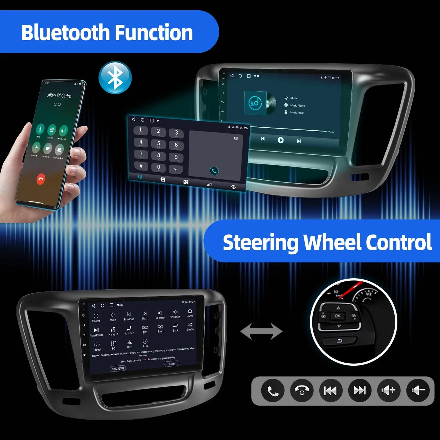 ESSGOO 9" Android 14 For 15-19 Chrysler 200 200C 200S Carplay Android Auto Car Radio GPS Navi Wifi FM BT SWC Multimedia Player