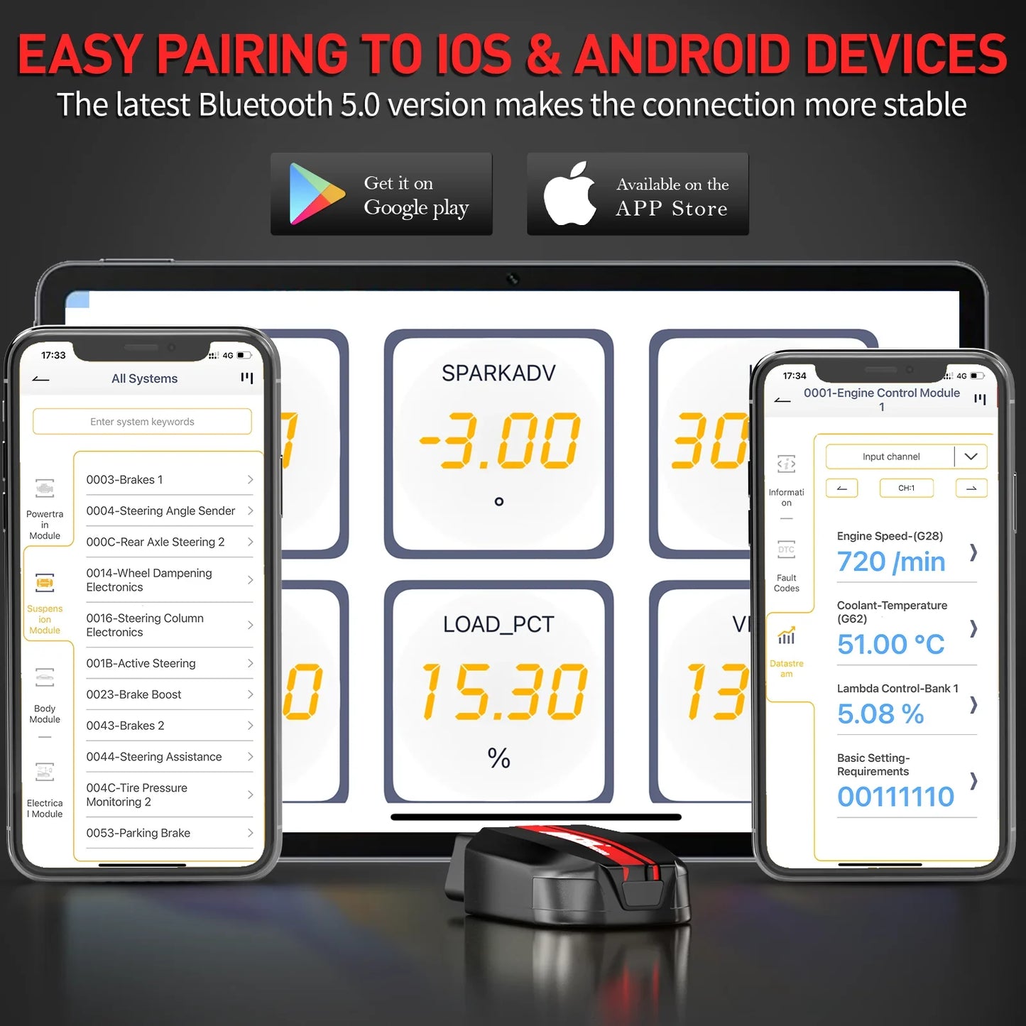 ANCEL BD500 Bluetooth 5.0 OBD2 Scanner Car Code Reader All System EPB /Throttle Learning Mutiple Resets for VW Audi Service Seat