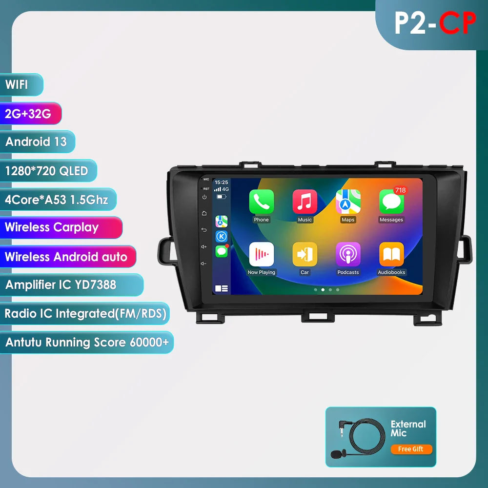 For Toyota Prius 3 XW30 2009-2015 Android 13 Car Radio Multimedia Video Player GPS Navigation Carplay 4G QLED Screen DSP Stereo