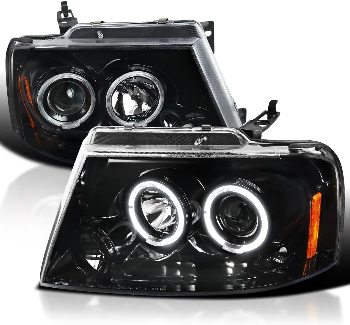 Halo Projector LED Headlights Glossy Black Housing Smoke Compatible with Lincoln Mark LT, Left + Right Pair Headlamps Assembly
