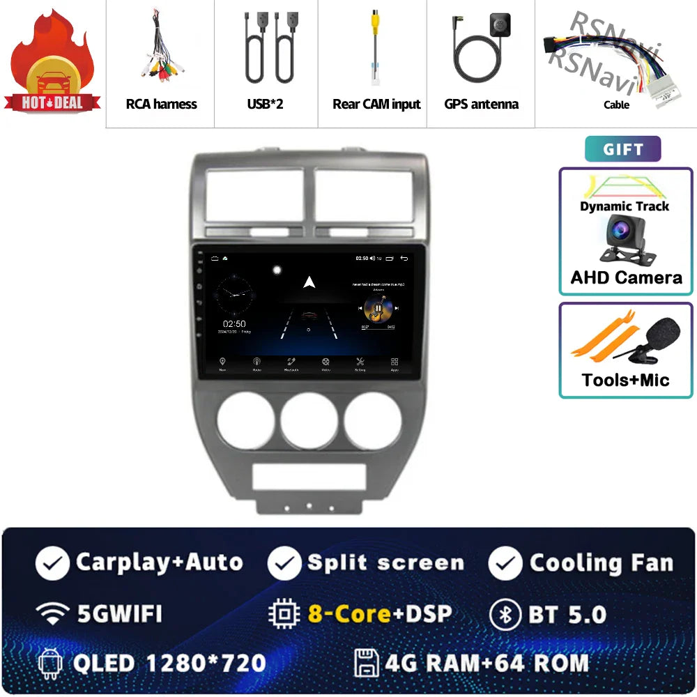 Android 14 For Dodge Caliber 2007 - 2012 2K QLED Android Car Radio Multimedia Video Player GPS AI Voice CarPlay 4G Stereo