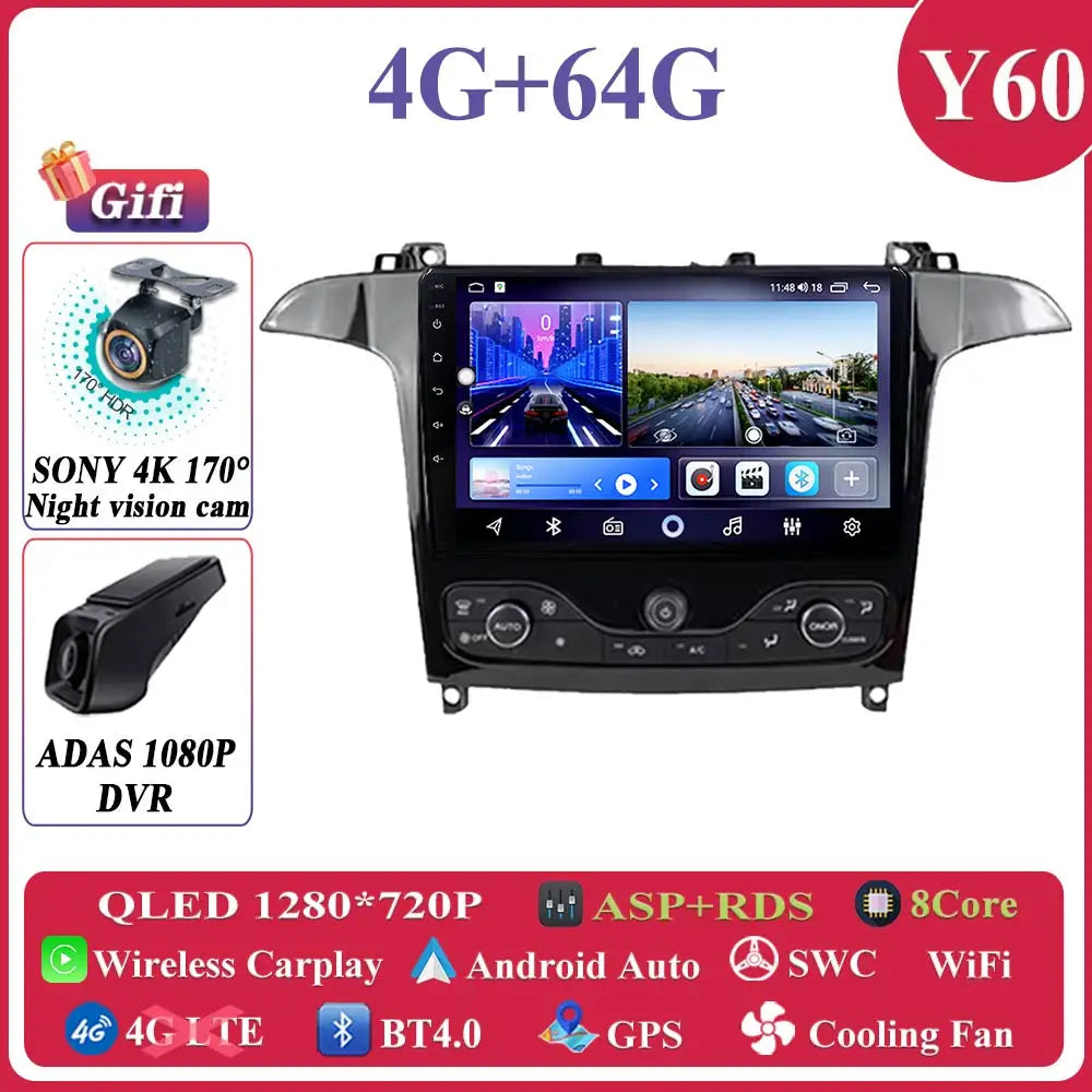 Android 14 Car Multimedia Video Player For Ford S Max S-MAX 2006 - 2015 For Ford Galaxy 2014 Car Radio Stereo Navigation GPS DVD