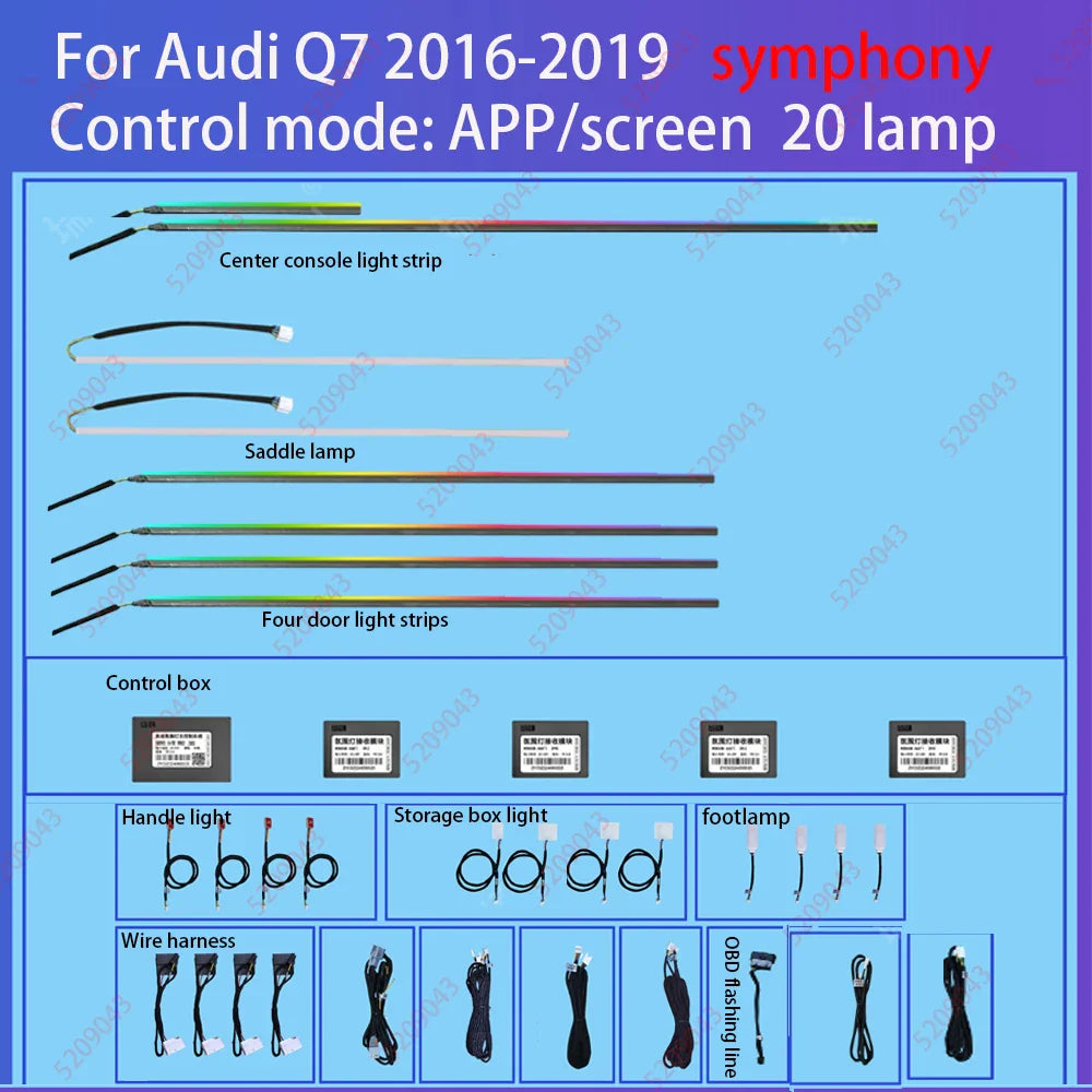30 Colors Ambient light for audi Q6 2023-2024 Q7 2006-2019 Q8 2019-2024 Interior Atmosphere Light Original car MMI knob control