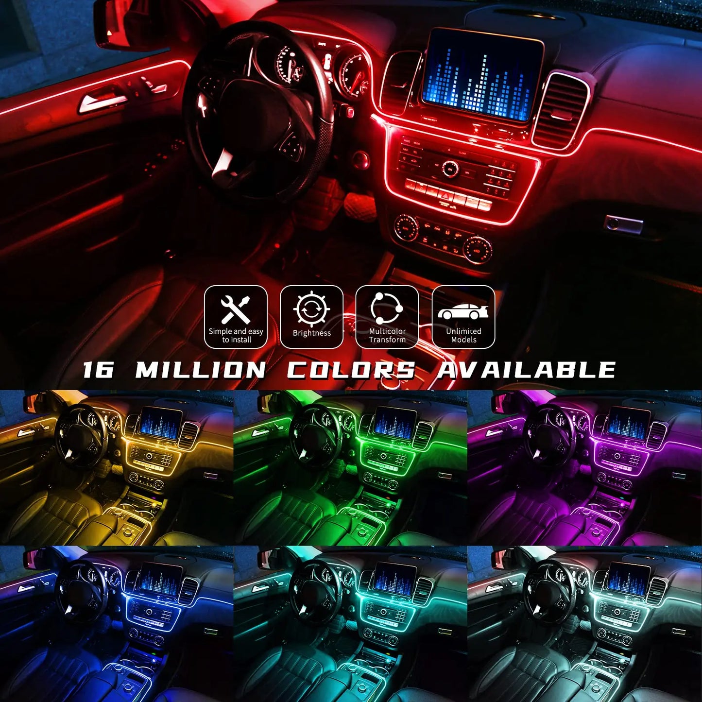 10 in 1 Car LED Interior Ambient Lights RGB Fiber Optic Lighting Kit USB APP Control LED Neon Auto Atmosphere Decorative Lamps