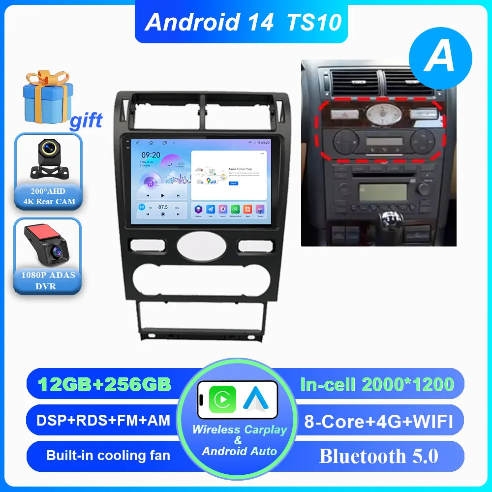 Android 14 Radio Stereo For Ford Mondeo MK 3 2000 2001 2002 2003 2004 2005-2007 Auto Multimedia Player GPS Navigation Bluetooth