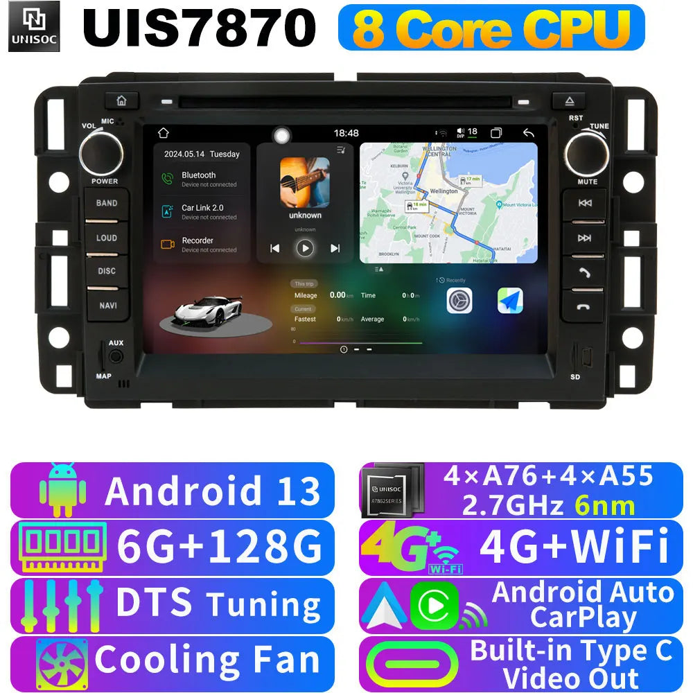 A76 7870 Android 13 12G+256G Car Radio GPS Screen Stereo For GMC Yukon Acadia Chevrolet Tahoe Sierra Avalanche CarPlay Bluetooth