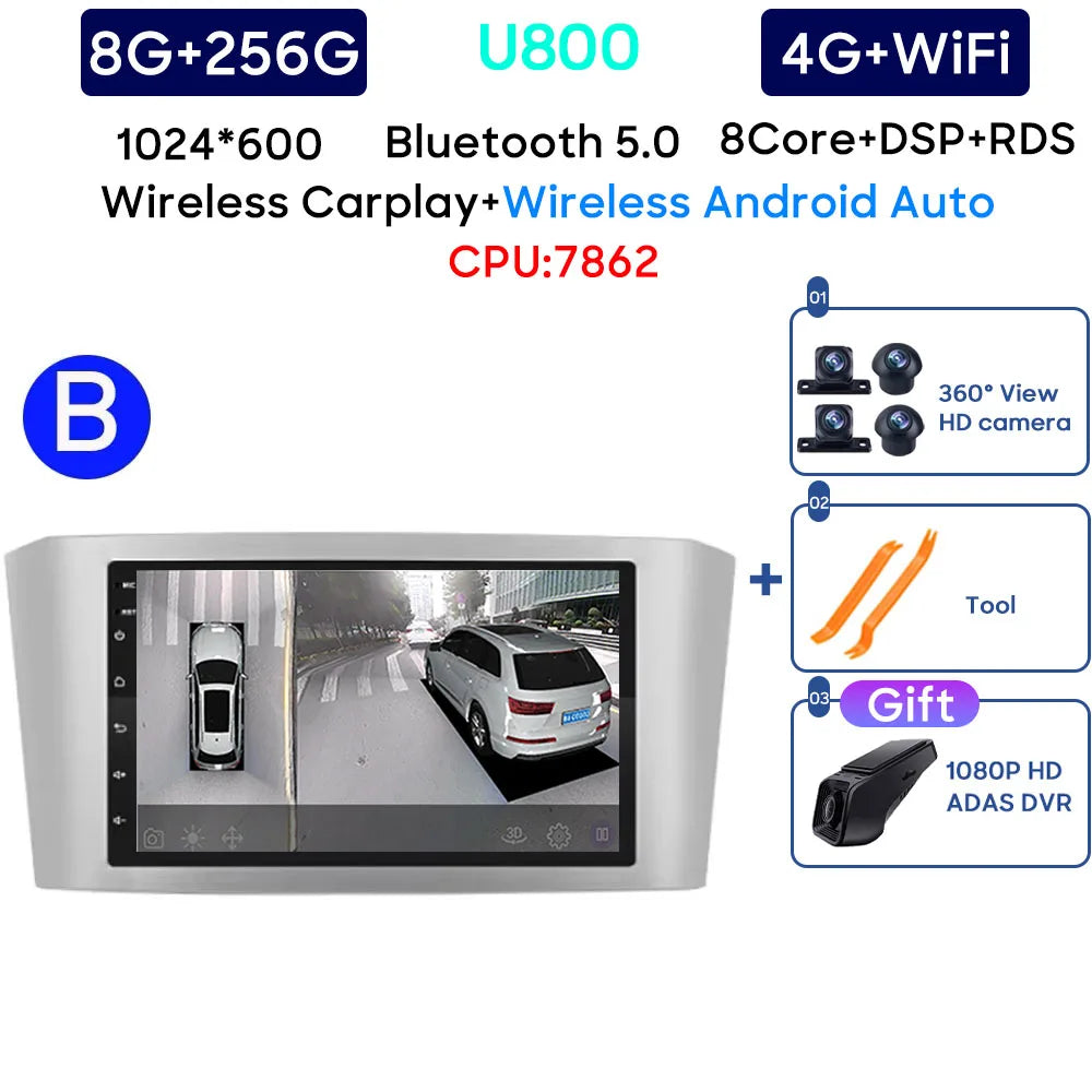 Car Radio Android 13 For Toyota Avensis T25 2002-2008 Carplay Navigation GPS Stereo Android Auto Screen No 2din DVD 5G Wifi Head