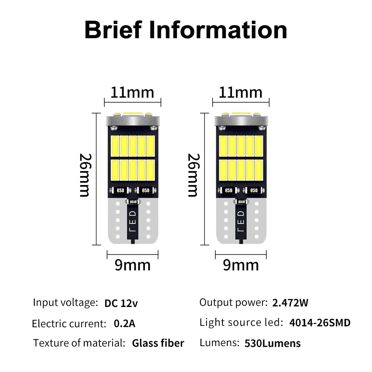 300PCS Car Interior Light T10 W5W 194 501 Led Canbus No Error T10 26 SMD 4014 Chip Instrument Lights Bulb Lamp
