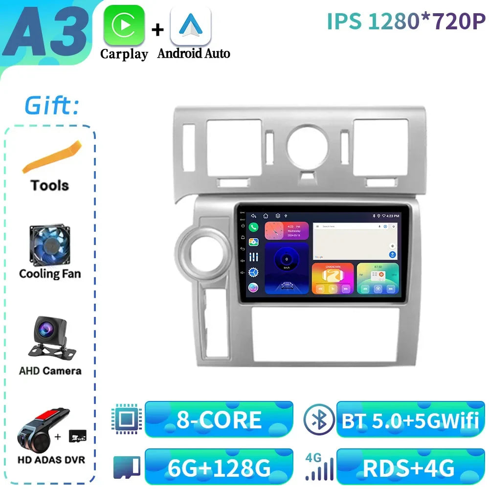 For Hummer H2 E85 2007-2009 Android 14 Car Radio Multimedia 4G GPS Navigation Wireless Bluetooth CarPlay Touch Screen Stereo