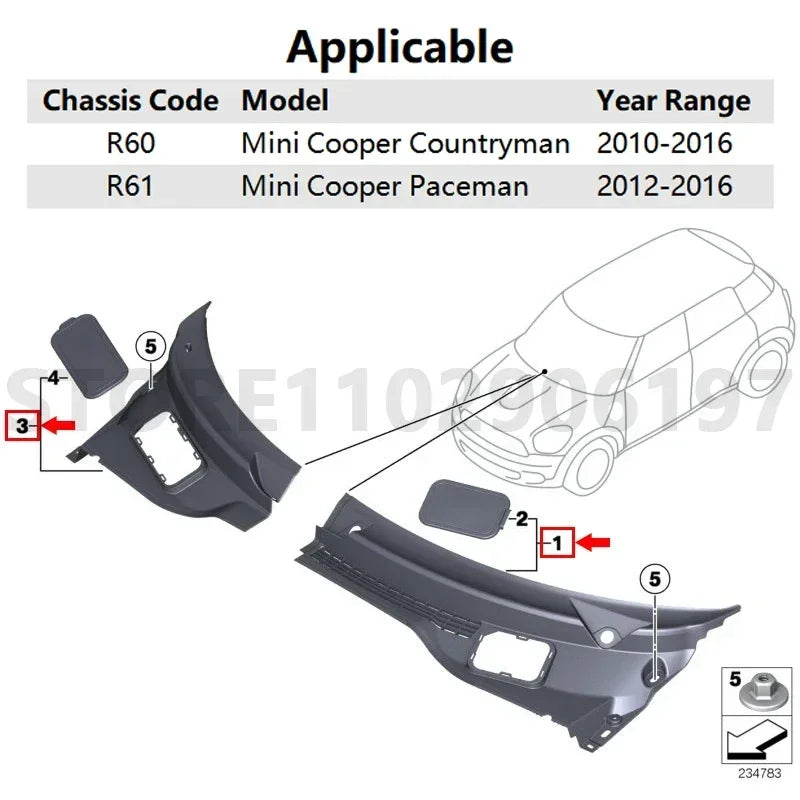 for 2010-2016 R60 R61 BMW MINI Cooper Countryman Paceman Windshield Wiper Cowl Panel Cover LHD 51719808095 51719808096
