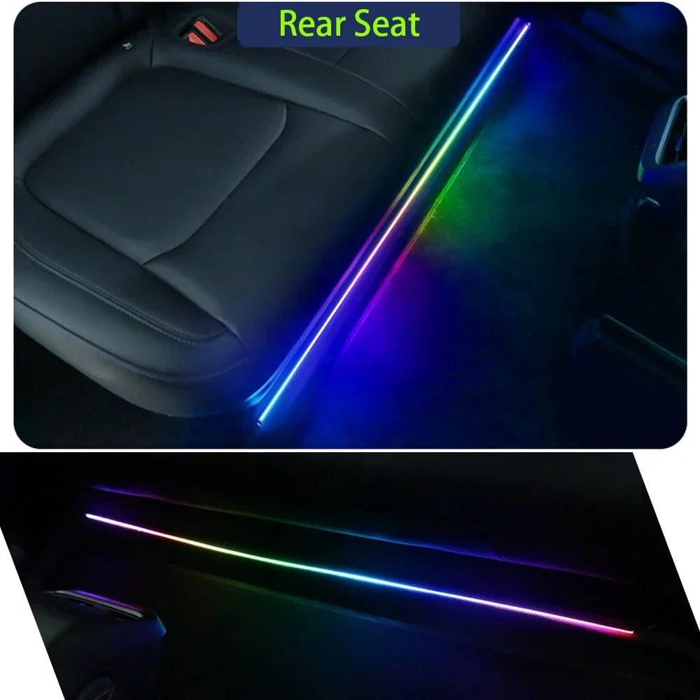 For Tesla Model 3 Y 120cm/47.24inch Car USB Ambient Lights LED Interior Sound Control RGB Symphony Atmosphere Lamp APP Remote