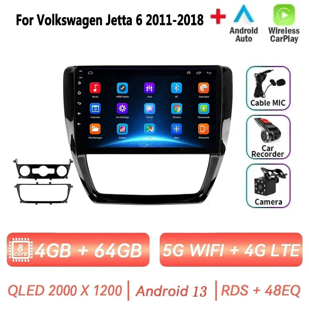 Car Radio for VW Volkswagen Jetta 6 2011-2018 Multimedia 2 Din Android 14 Video Player Navigation GPS DSP Carplay BT Head Unit
