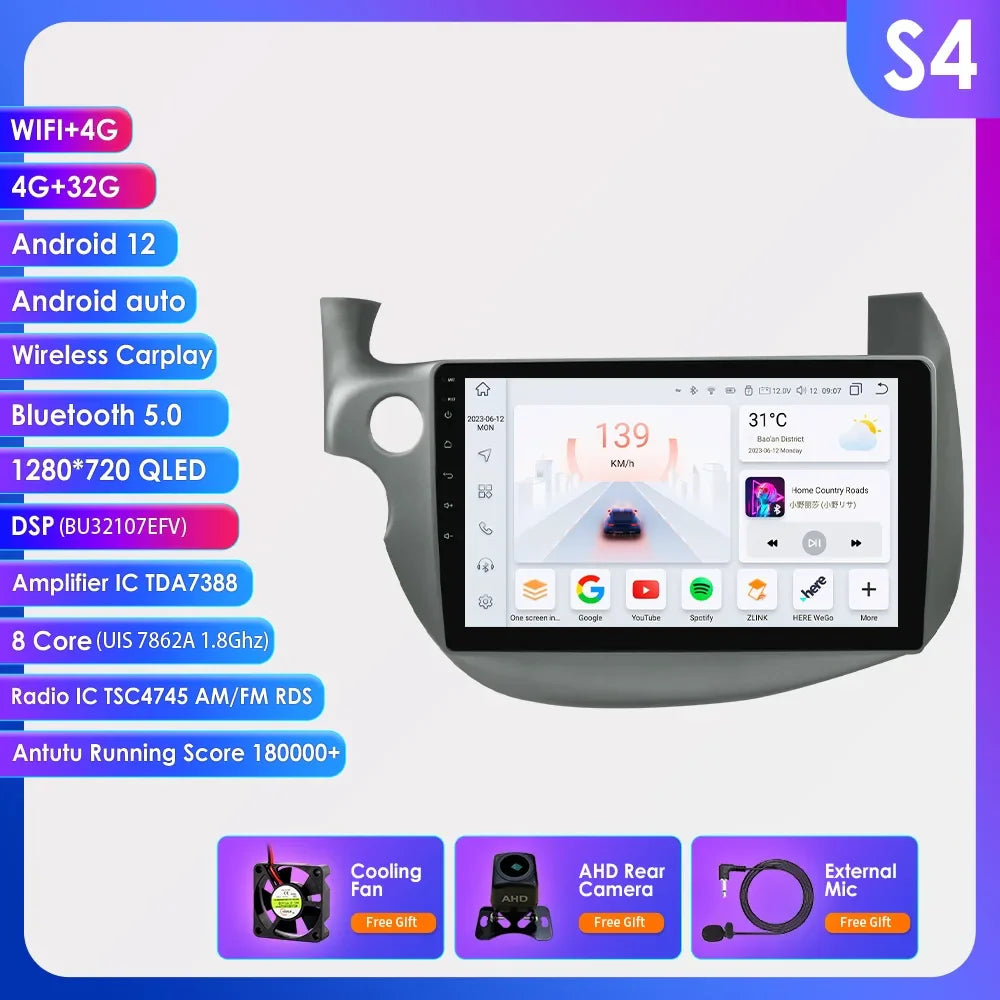 Hizpo 2 Din Android 13 Car Radio For HONDA FIT JAZZ 2007-2013 Multimedia Video Player AI Voice Wireless CarPlay Auto Head Unit