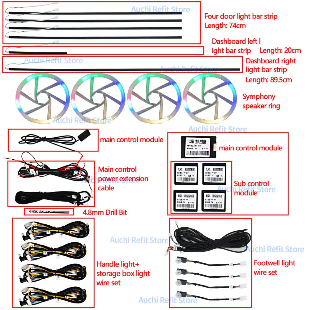 Symphony Universal Ambient Light Car 18 in 1 LED RGB Mobile APP Control Multi-Color DIY Decorative Lamp Refit  256 Colour