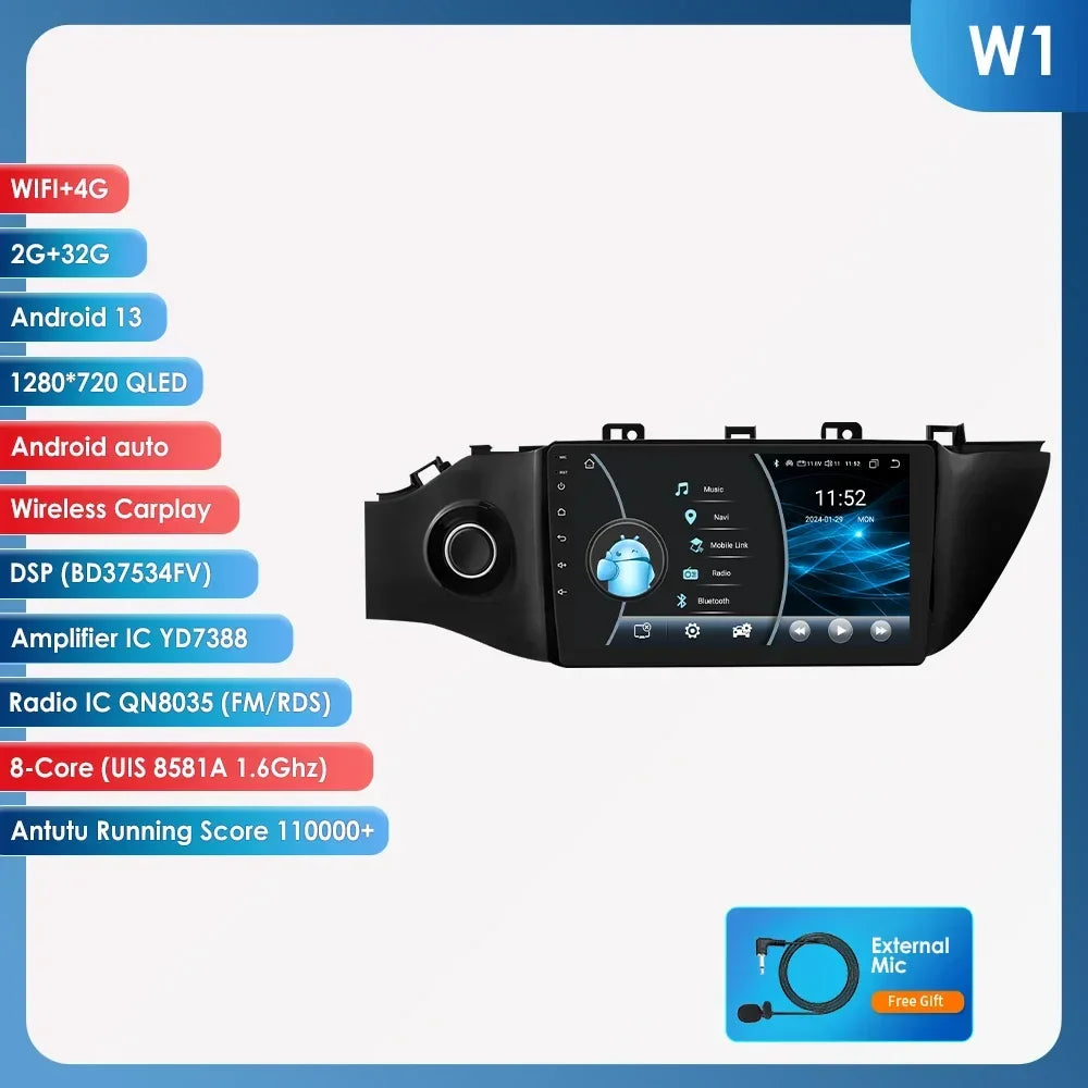 Hizpo 8 Cores Carplay Car Radio Android Auto Multimedia Player For KIA K2 RIO 4 2017-2019 2 Din GPS Navigation Stereo 8G 128G