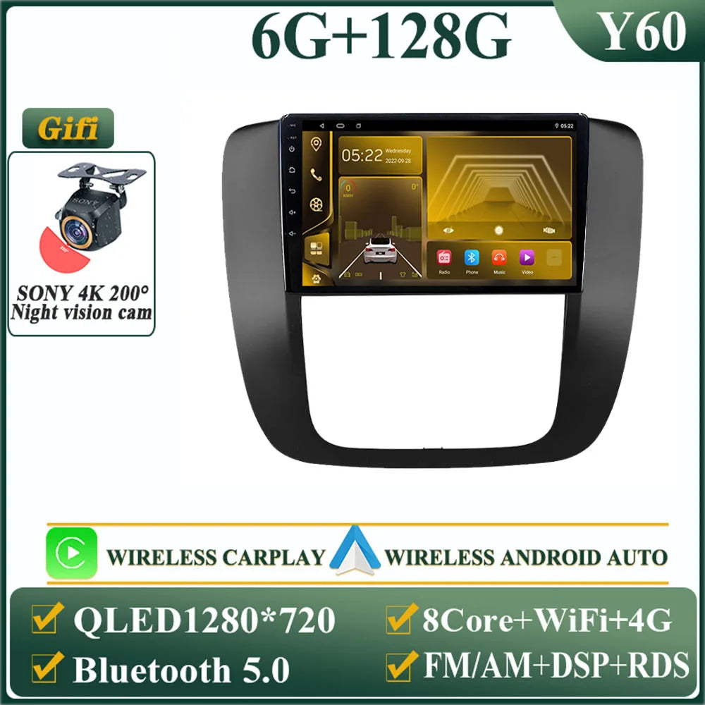 Android 14 Car For GMC Yukon Chevrolet Tahoe Suburban 2008-2012 GPS Navigation Multimedia Player Stereo Head Unit QLED Screen