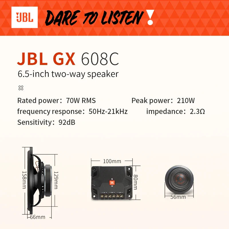 JBL car audio speaker two-way treble midrange bass subwoofer 210W real power not false standard stereo surround sound
