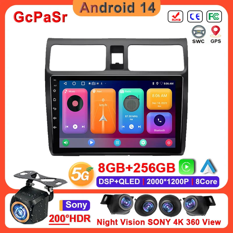 Android 14 Car player Auto Car 9 inch Radio For Suzuki Swift 2003 - 2010 GPS Navigation Auto Radio Dash Cam 5G wifi QLED Screen