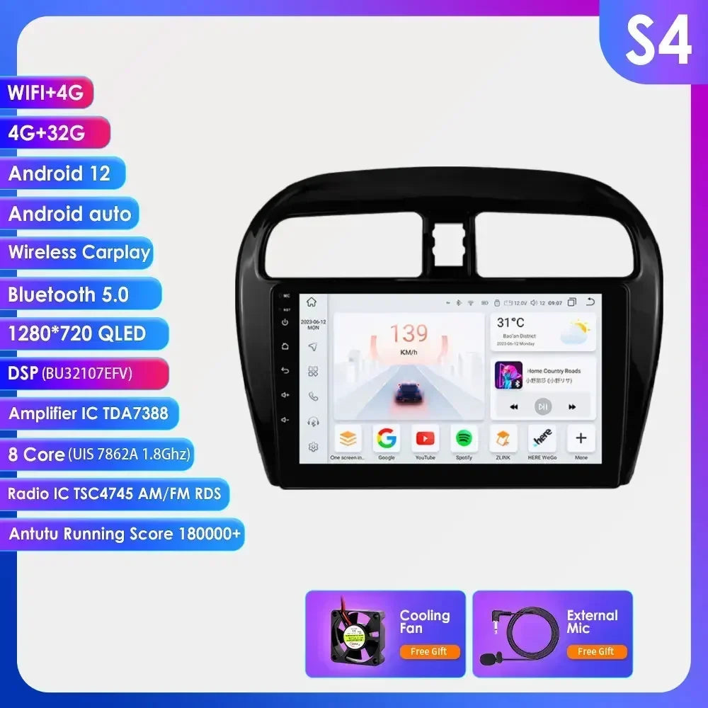 Hizpo Carplay 4G 360 Camera Android Car Radio for Mitsubishi Mirage 2012-2023 Space Star Dodge Attitude Video GPS 2din Autoradio