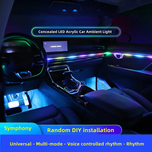 18 In 1 Full Color Streamer Car Ambient Lights RGB 64 Color Universal LED Interior Hidden Acrylic Strip Symphony Atmosphere Lamp