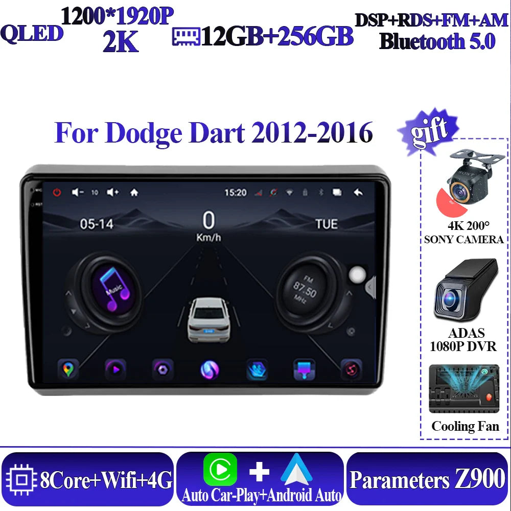 Wireless Android Auto Carplay For Dodge Dart 2012-2016 Car Multimedia Player 5G Wifi GPS Intelligent System 8 core Touch Display