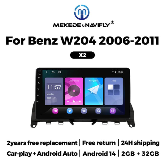 Android 14 OS IPS Car Radio For Mercedes Benz C Class W204 S204 2006 - 2011 Carplay Auto Multimedia Player GPS Stereo Navigation
