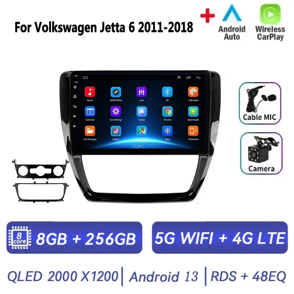 Car Radio for VW Volkswagen Jetta 6 2011-2018 Multimedia 2 Din Android 14 Video Player Navigation GPS DSP Carplay BT Head Unit