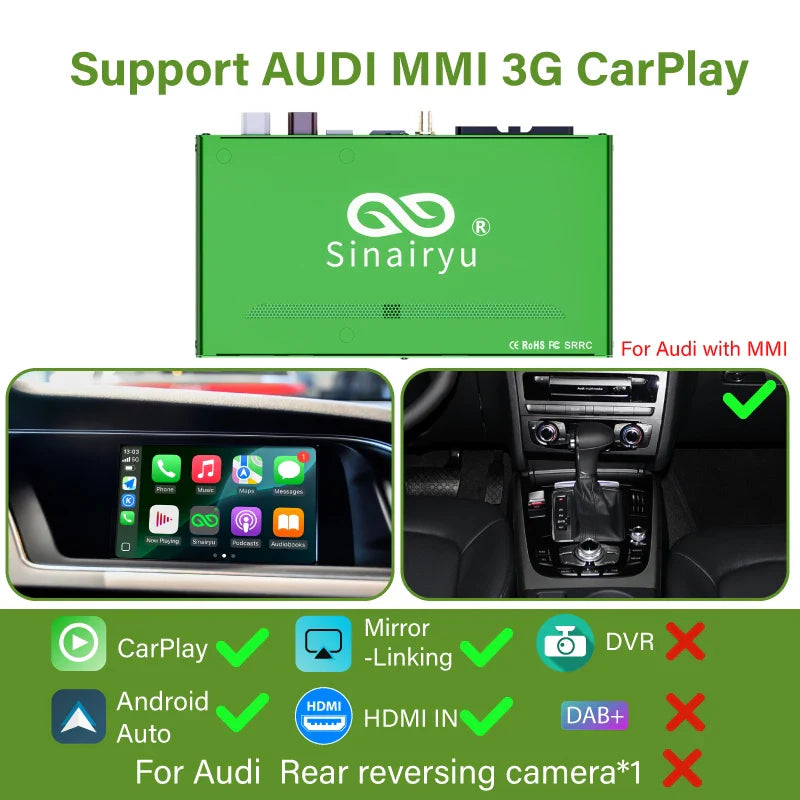 Wireless Carplay for Audi A4 B8 A5 Q5 2009-2015, Support Apple Carplay Android Auto AirPlay Mirroring Rear Camera USB Player