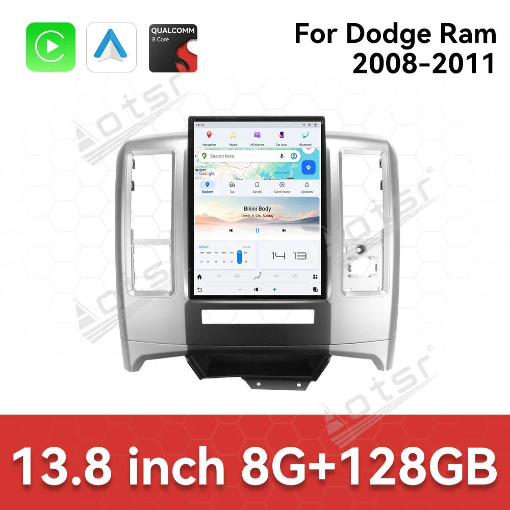 13.8 Inch Android 13 For Dodge RAM 1500 2008 - 2012 Tesla-style Car GPS Navi Multimedia Carplay Player Radio BT Stereo Head Unit