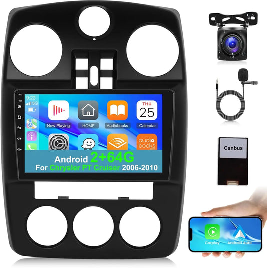 for Chrysler PT Cruiser 2006-2010 Wireless Carplay&Android Auto 9" Touchscreen Car Stereo with Hi-Fi/WiFi/CPS+AHD Backup Camera