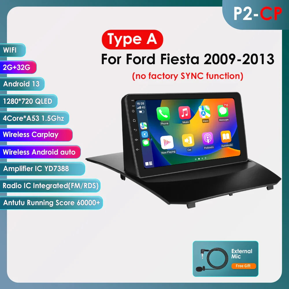 Hizpo 9 Inch Car Radio for Ford Fiesta 2009 - 2017 2din Android Multimedia Video Player GPS Navi Wireless Carplay Auto Screen