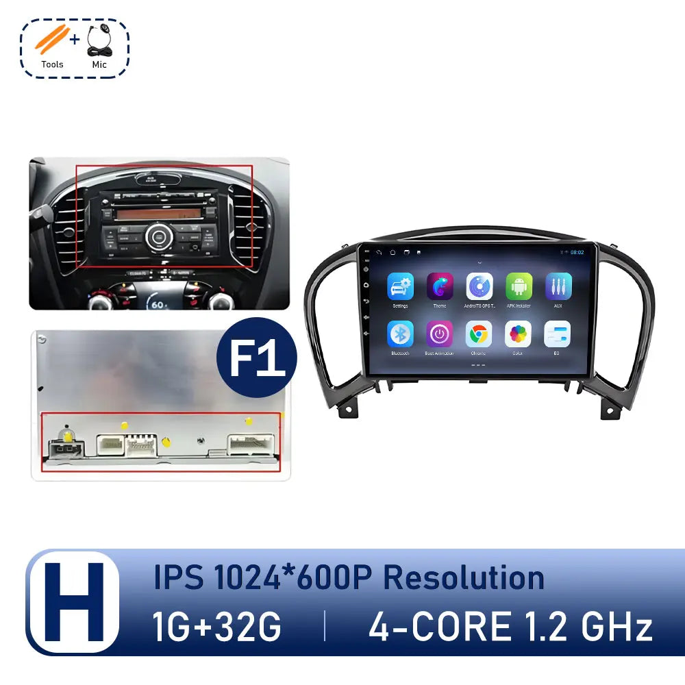 Carplay Android OS for Nissan Juke YF15 2010 - 2014 QLED Touch Screen 9 '' Car Radio Stereo Player GPS Navigation WiFi Head Unit