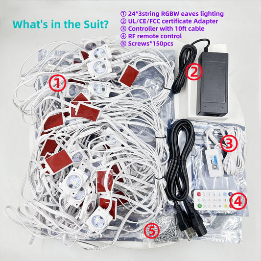 108FT Smart RGBW LED Module Permanent Outdoor Eave Light Waterproof 72LEDs remote APP Christmas Holiday Decoration
