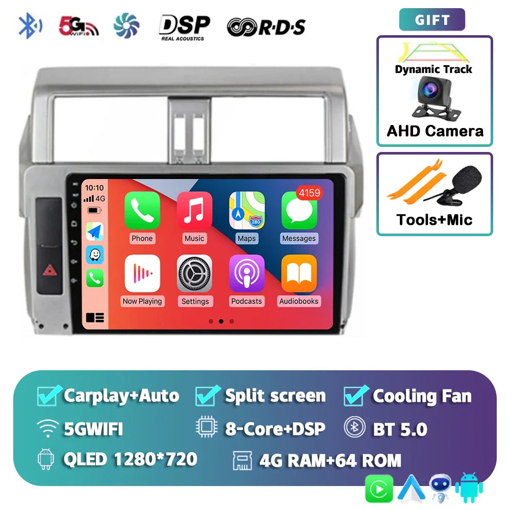 Android 14 For Toyota Land Cruiser Prado 150 2013 - 2017 2K QLED Android Car Radio Multimedia Video Player GPS Stereo CarPlay 4G